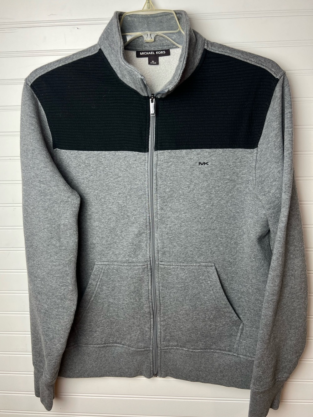 Michael Kors Men's Gray and Black Zip-Up Sweater Jacket Size XL